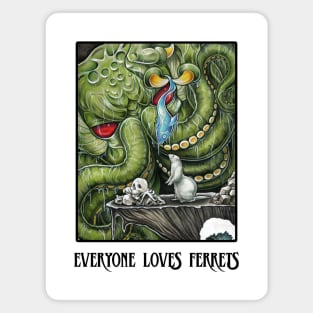 Cthulhu Feeding Ferret - Everyone Loves Ferrets - Black Outlined Version Magnet